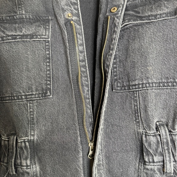 Universal Thread Denim Jumpsuit Sz 16 Black Barrel Leg Zip Up Long Sleeve - Picture 6 of 16